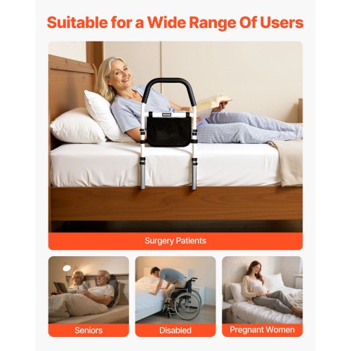 Bed Rail for Elderly Bedside Assist Rails with PU Handrail Adjustable
