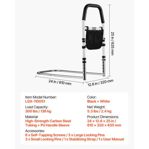 Bed Rail for Elderly Bedside Assist Rails with PU Handrail Adjustable