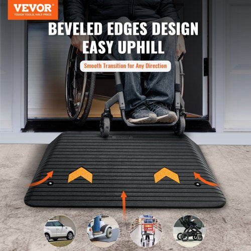Upgraded Rubber Threshold Ramp 4 Rise Door Ramp with 1 Channel Natural