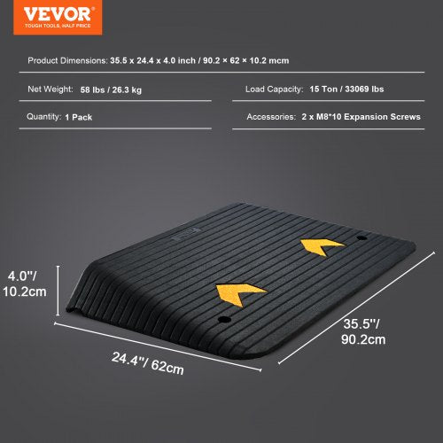 Upgraded Rubber Threshold Ramp 4 Rise Door Ramp with 1 Channel Natural