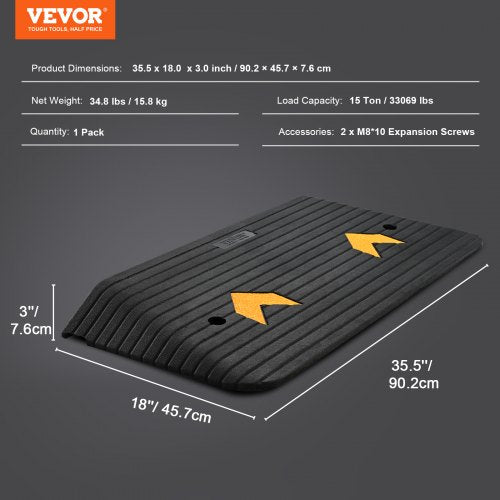 Upgraded Rubber Threshold Ramp 3 Rise Door Ramp with 1 Channel Natural
