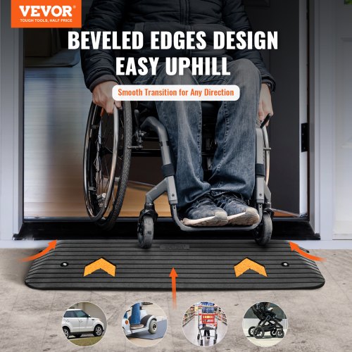 Upgraded Rubber Threshold Ramp 1 Rise Wheelchair Ramp Doorway Natural