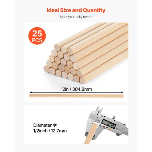 25Pcs Wooden Dowel Rods 12 x 12 Inch Natural Birch Wood Sticks Dowels