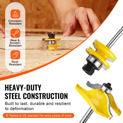 Router Bits Set 3 Pieces Carbide Router Bit Kit with 14 Inch Shank Wood