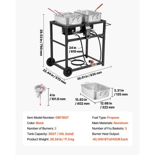Outdoor Propane Deep Fryer DualTank 18QTx2 Commercial Fryer MultiPurpose