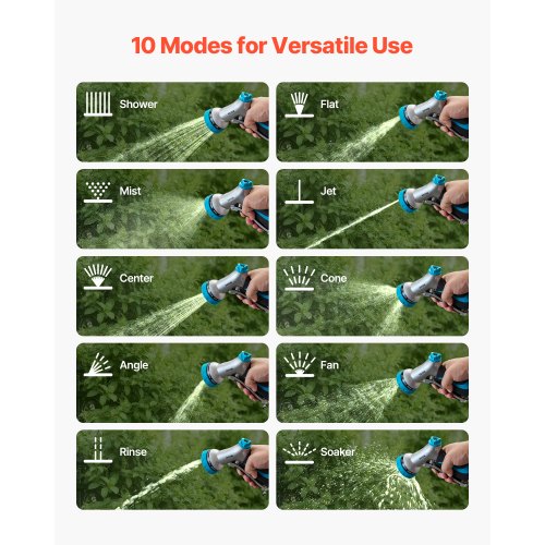 Hose Nozzle 10 Adjustable Spray Patterns Metal Water Hose Nozzle