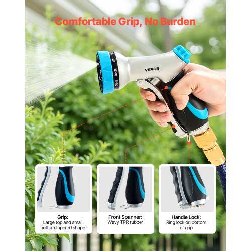 Hose Nozzle 10 Adjustable Spray Patterns Metal Water Hose Nozzle