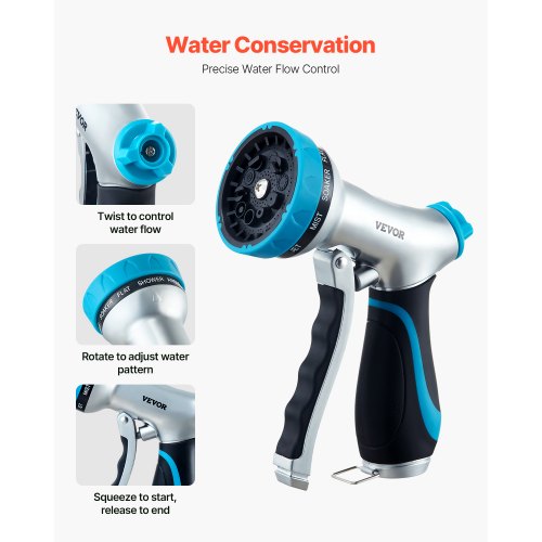 Hose Nozzle 10 Adjustable Spray Patterns Metal Water Hose Nozzle