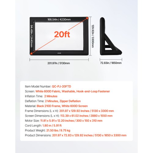 20FT Inflatable Projector Screen Inflatable Movie Screen Outdoor with 250W