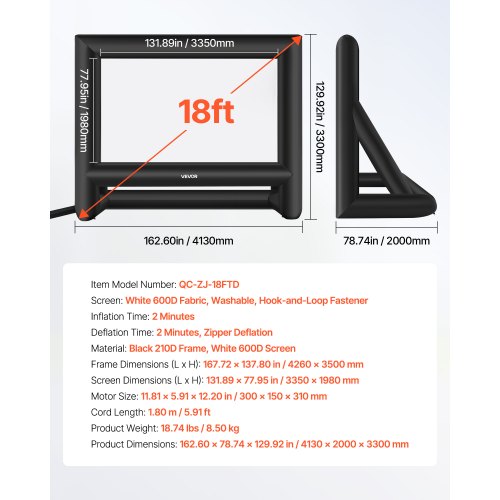 18FT Inflatable Movie Screen Inflatable Projector Screen with Portable
