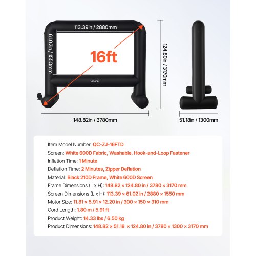 16FT Inflatable Movie Screen Inflatable Projector Screen with Portable