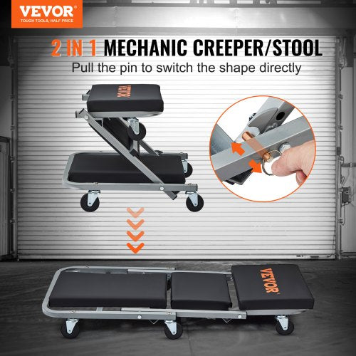 2 in 1 Z Creeper Seat Rolling Chair Auto Mechanics Shop Garage Work Stool – 300L