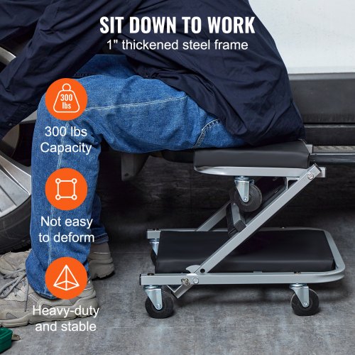 2 in 1 Z Creeper Seat Rolling Chair Auto Mechanics Shop Garage Work Stool – 300L