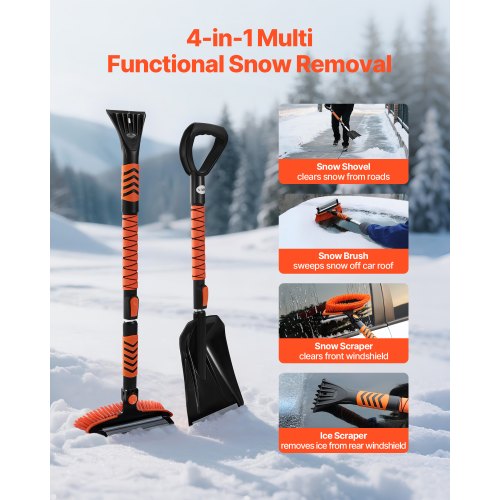 Snow Shovel and Snow Brush 42 in Extendable Snows Broom Ice Scraper with 180°