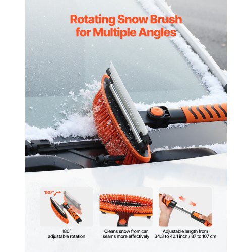 Snow Shovel and Snow Brush 42 in Extendable Snows Broom Ice Scraper with 180°
