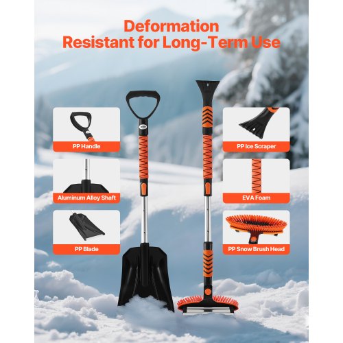 Snow Shovel and Snow Brush 42 in Extendable Snows Broom Ice Scraper with 180°