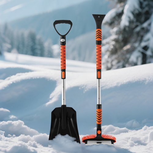 Snow Shovel and Snow Brush 42 in Extendable Snows Broom Ice Scraper with 180°