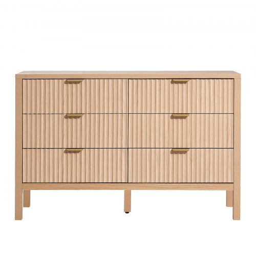 6 Fluted Drawer Dresser Wooden Chest of Drawers with Sliding Antitip