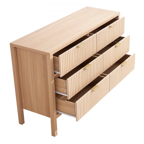 6 Fluted Drawer Dresser Wooden Chest of Drawers with Sliding Antitip