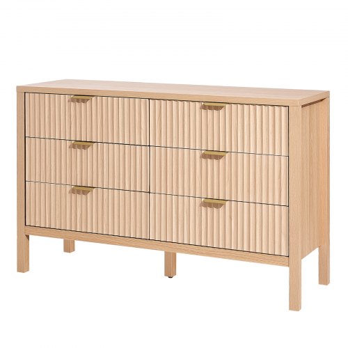 6 Fluted Drawer Dresser Wooden Chest of Drawers with Sliding Antitip