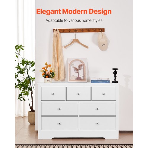 7 Drawer Dresser Wooden Chest of Drawers with Sliding with Antitip Device