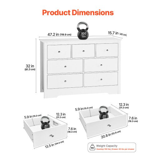 7 Drawer Dresser Wooden Chest of Drawers with Sliding with Antitip Device