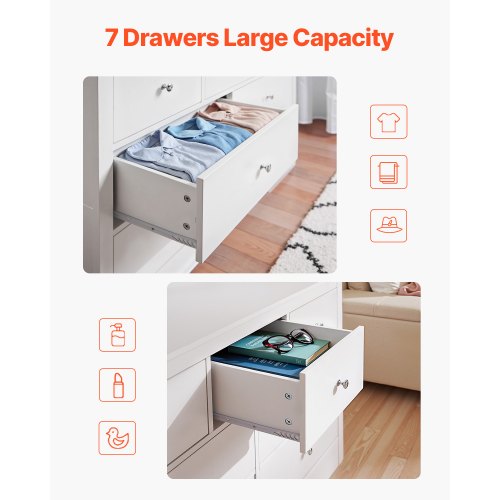 7 Drawer Dresser Wooden Chest of Drawers with Sliding with Antitip Device