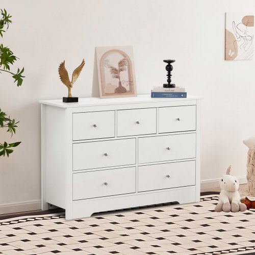 7 Drawer Dresser Wooden Chest of Drawers with Sliding with Antitip Device