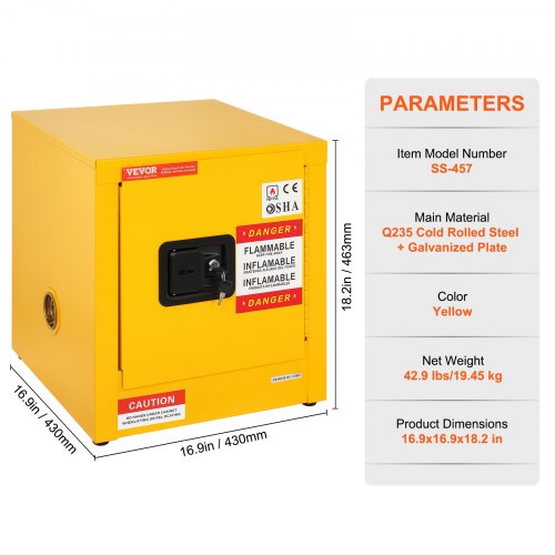 Flammable Cabinet 169 x 169 x 182 Galvanized Steel Safety Cabinet