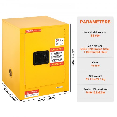 169 x 169 x 22 Flammable Cabinet Galvanized Steel Safety Cabinet