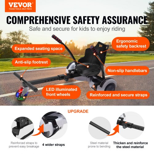 Hoverboard Seat Attachment for 65 8 85 10 Hoverboards with LED