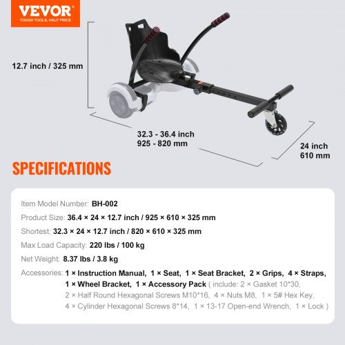 Hoverboard Seat Attachment for 65 8 85 10 Hoverboards with LED