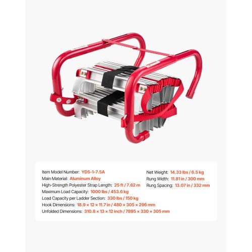 Fire Escape Ladder 3Story 25FT Retractable Emergency Safety Fire Ladder