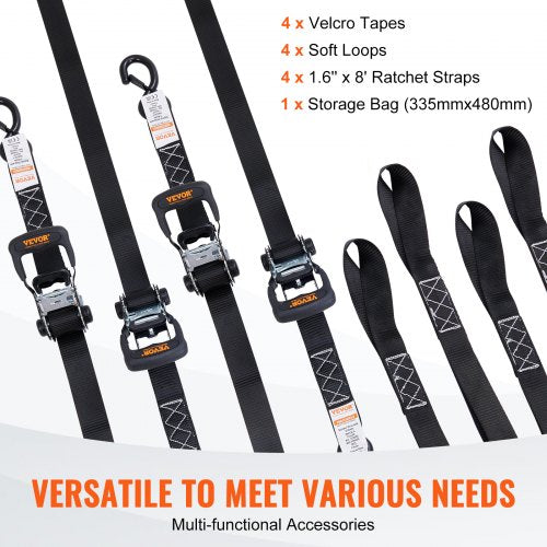 Ratchet Tie Down Straps 4PK 5208 lb Max Break Strength Includes 4