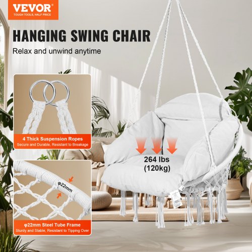 Hanging Hammock Swing Chair Macramé Hanging Chair with Cushion and Mounting