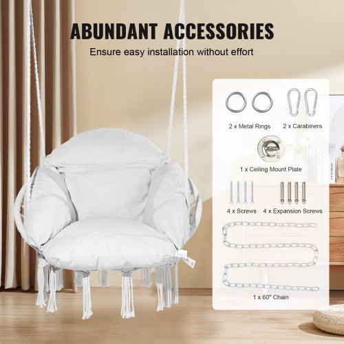 Hanging Hammock Swing Chair Macramé Hanging Chair with Cushion and Mounting