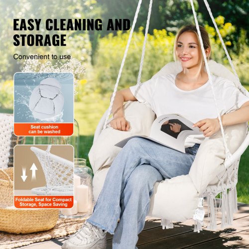 Hanging Hammock Swing Chair Macramé Hanging Chair with Cushion and Mounting