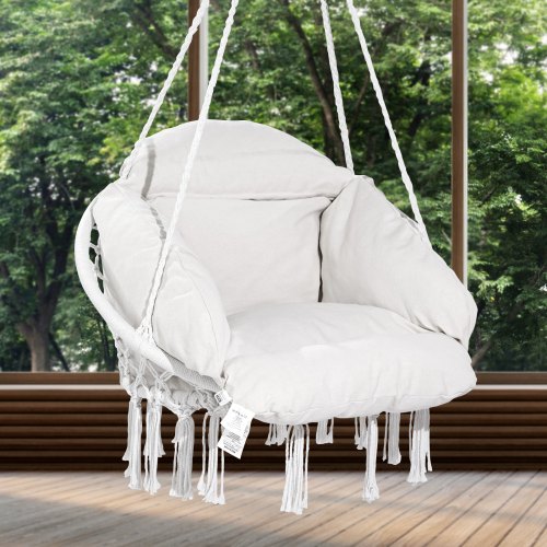 Hanging Hammock Swing Chair Macramé Hanging Chair with Cushion and Mounting