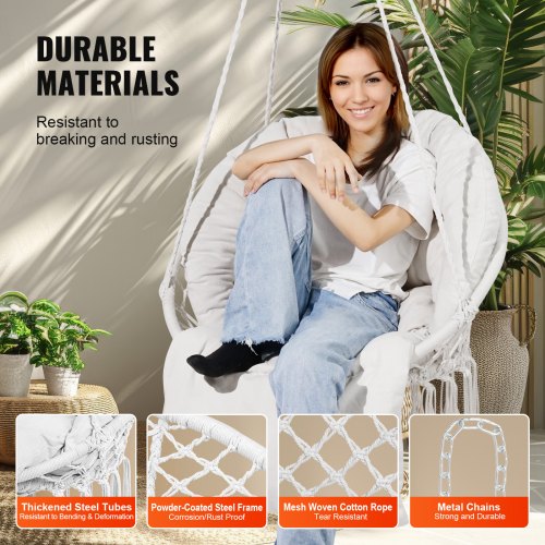 Hanging Hammock Swing Chair 330 Lbs Capacity Macramé Hanging Chair with Cushion
