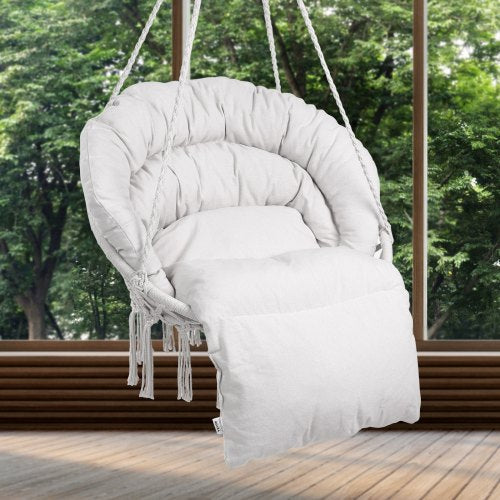 Hanging Hammock Swing Chair 330 Lbs Capacity Macramé Hanging Chair with Cushion