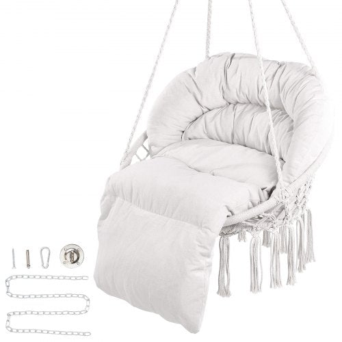 Hanging Hammock Swing Chair 330 Lbs Capacity Macramé Hanging Chair with Cushion