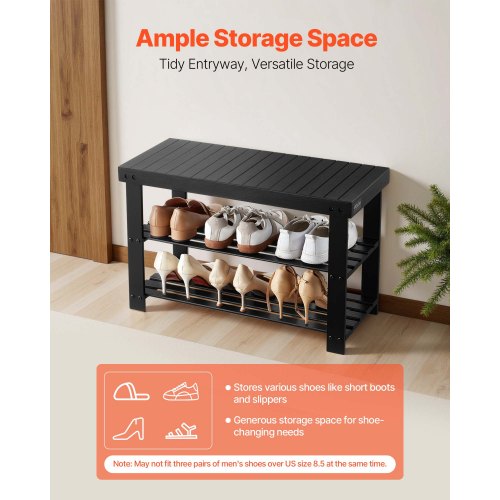 Shoe Rack Bench 3Tier Bamboo Entryway Bench Shoe Storage Organizer Holds