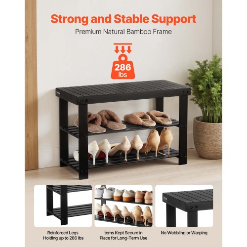 Shoe Rack Bench 3Tier Bamboo Entryway Bench Shoe Storage Organizer Holds