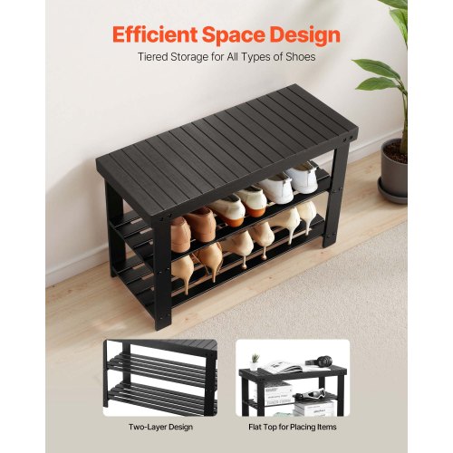 Shoe Rack Bench 3Tier Bamboo Entryway Bench Shoe Storage Organizer Holds