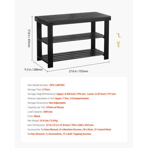 Shoe Rack Bench 3Tier Bamboo Entryway Bench Shoe Storage Organizer Holds