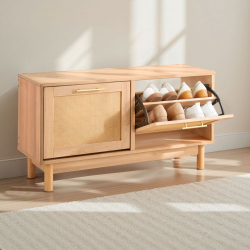 Entryway Shoe Bench 394 x 118 x 20.9 Inch RattanLike Shoes Bench with 2