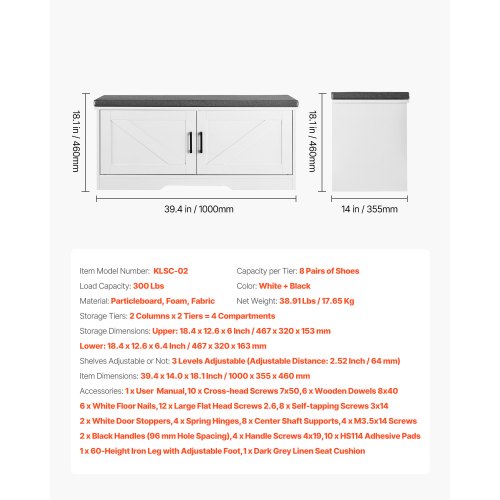Shoe Storage Bench 394 x 140 x 18.1 Inch Shoe Organizer with Padded Seat
