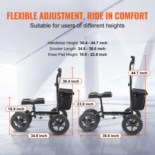 Folding Knee Scooter Aluminum Steerable Knee Walker with HeightAdjustable