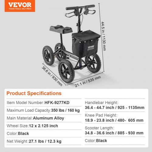 Folding Knee Scooter Aluminum Steerable Knee Walker with HeightAdjustable