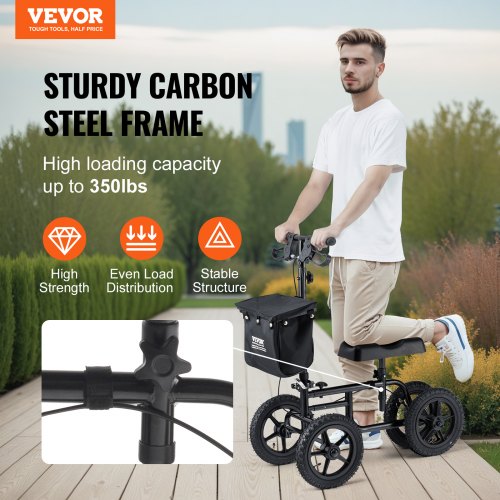 Folding Knee Scooter Carbon Steel Steerable Knee Walker with HeightAdjustable